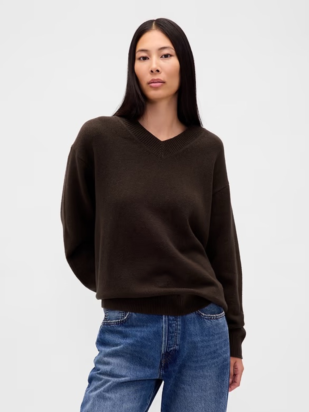 GAP Cashmere-Soft Oversized V-Neck Sweater Black Cashsoft